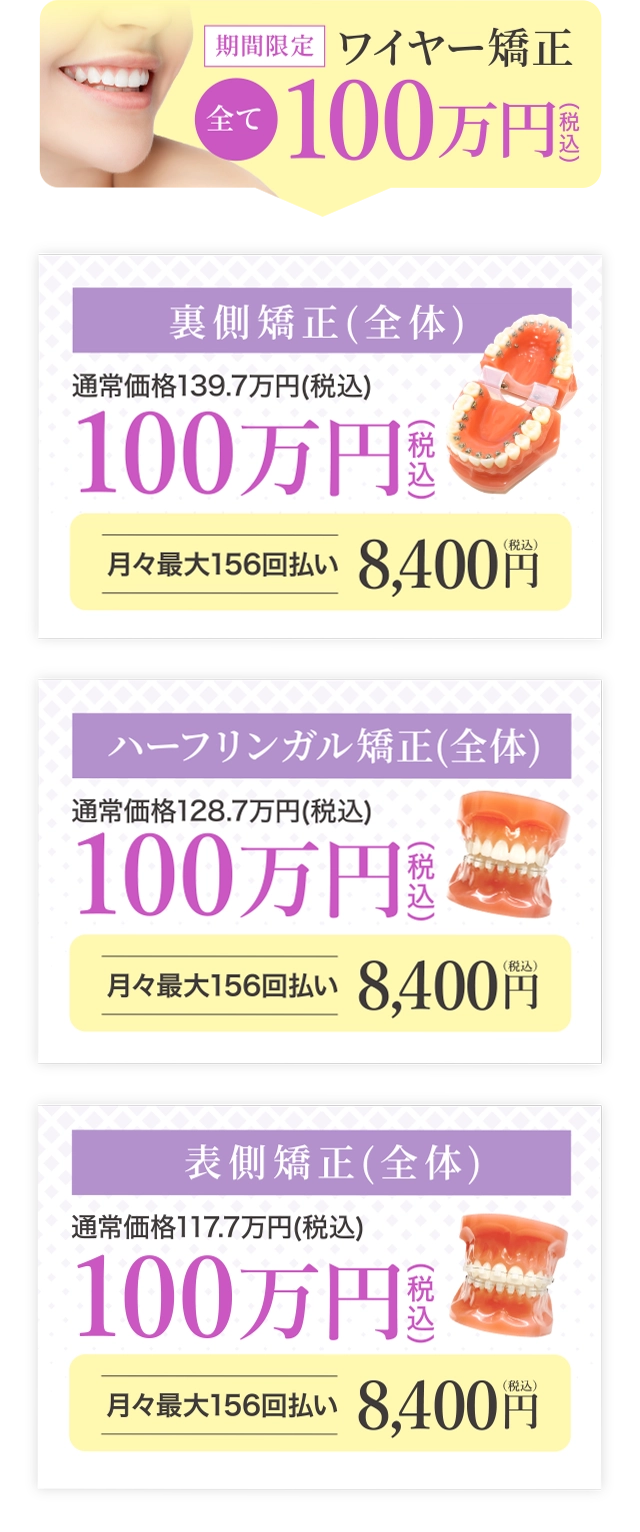 ワイヤー矯正全て100万